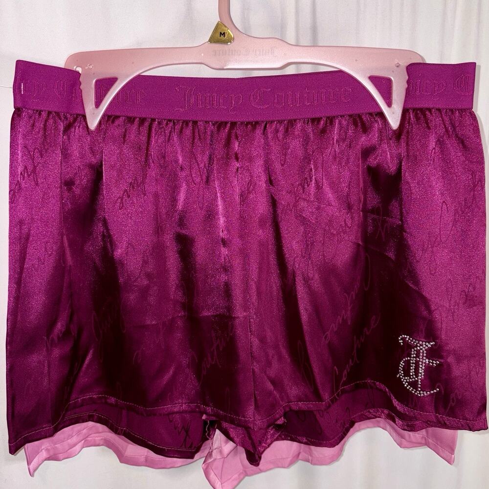 JUICY COUTURE Soft Light Satin Sleep Shorts Pink & Plum 2 Pack Size Medium NWT